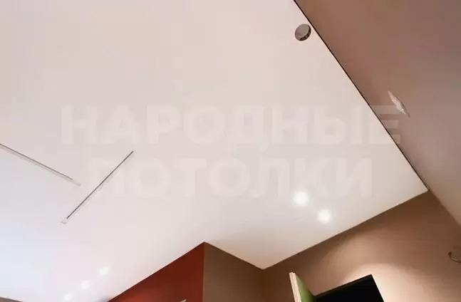 фото натяжных потолков на кухне со светильниками